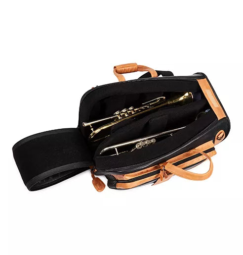 GARD Elite Trumpet/flugelhorn Gig Bag, Black Leather with tan Trim