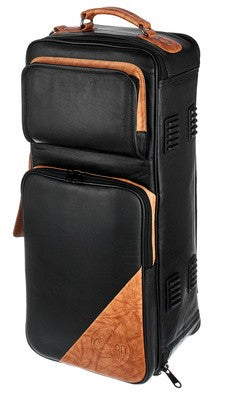 Gard Elite Compact double gig bag...Black Leather with tan trim leather trim.