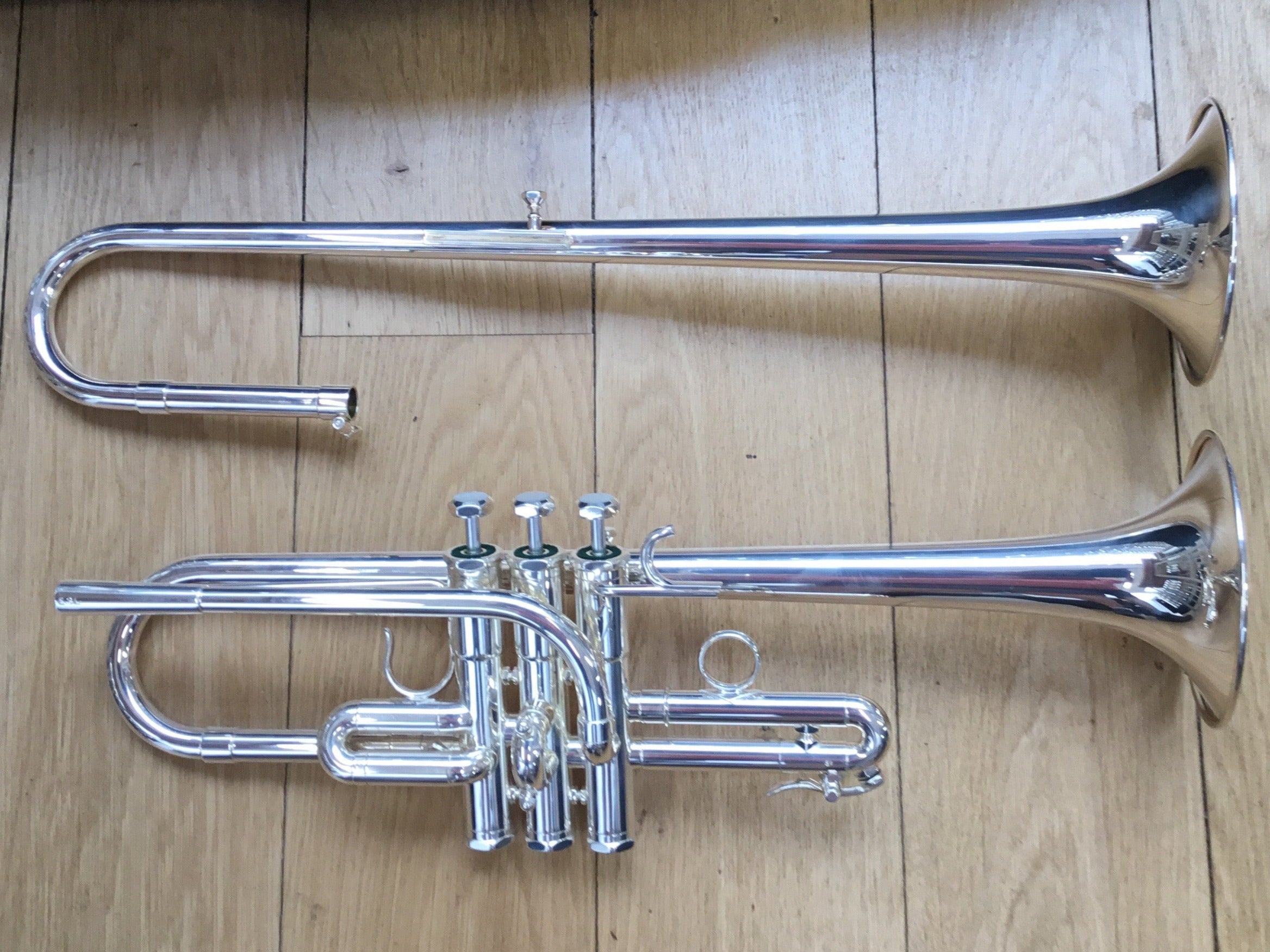 Schilke E3L Eb/D trumpet in triple gig bag