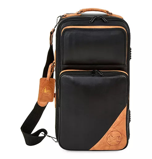 Gard Elite Compact triple gig bag. Black leather with tan trim leather trim.