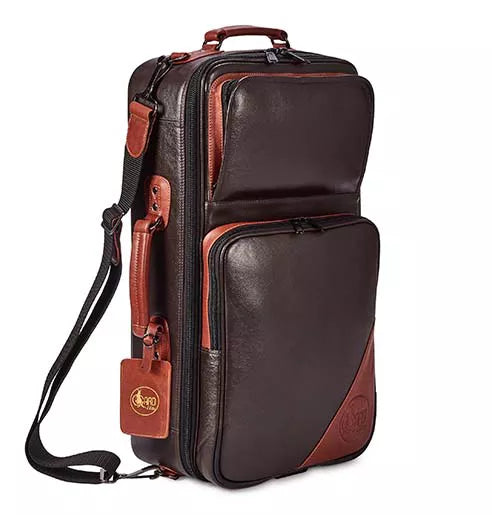 Gard Elite Compact double gig bag...Dark Brown leather with dark brown leather trim.