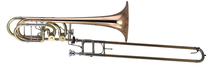 Greenhoe GC5 Independant  Bb/F/Gb Bass trombone outfit with red brass bell. Tuning in slide